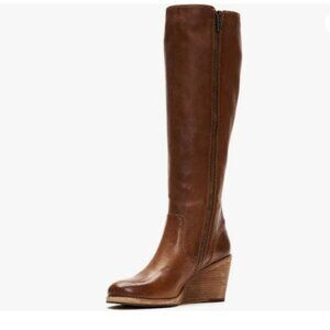 FSJ Women Comfortable Side Zipper Wedge High Heel Point Toe Fancy ,Brown Shoes